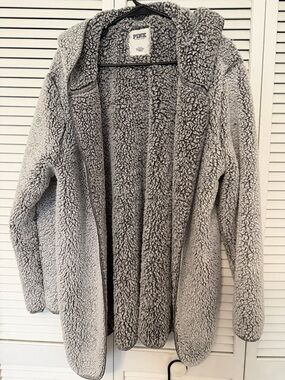 PINK Hooded Open Sherpa Jacket